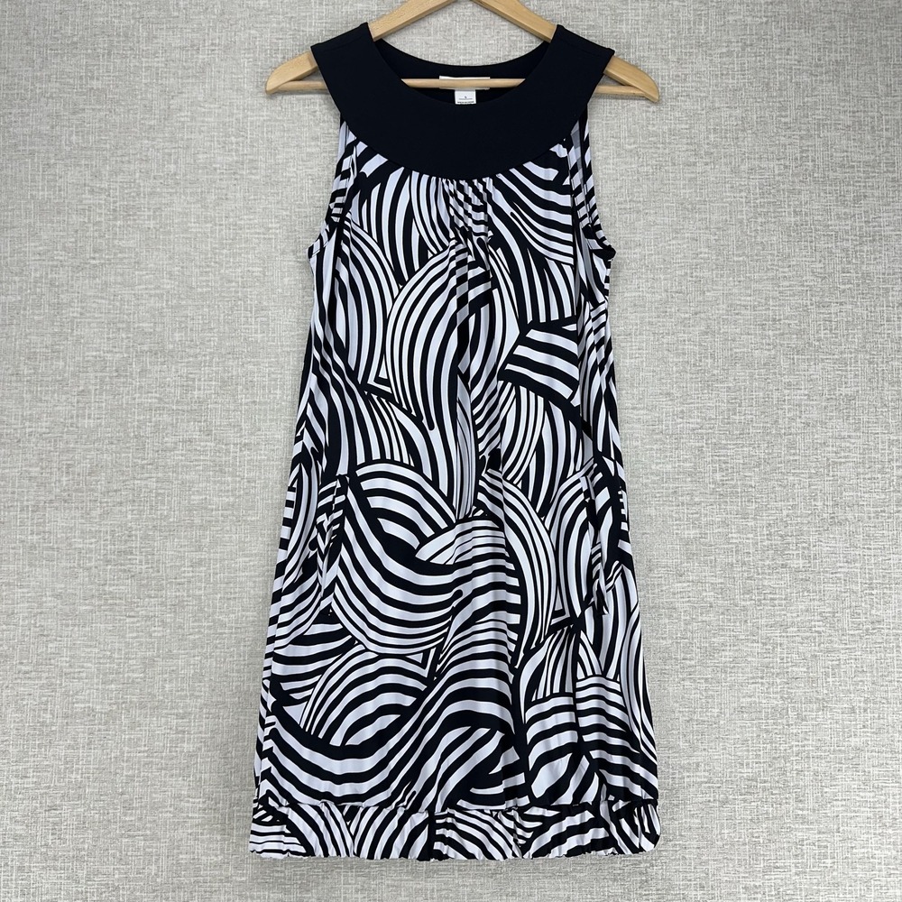 White House‎ Black Market Dress Womens S Black Abstract Stripe Bubble Hem Print